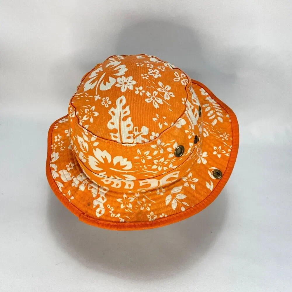 Dorfman Pacific Kindercaps Bucket Hat Cap 4-6X Orange White Leaves Snap Sides